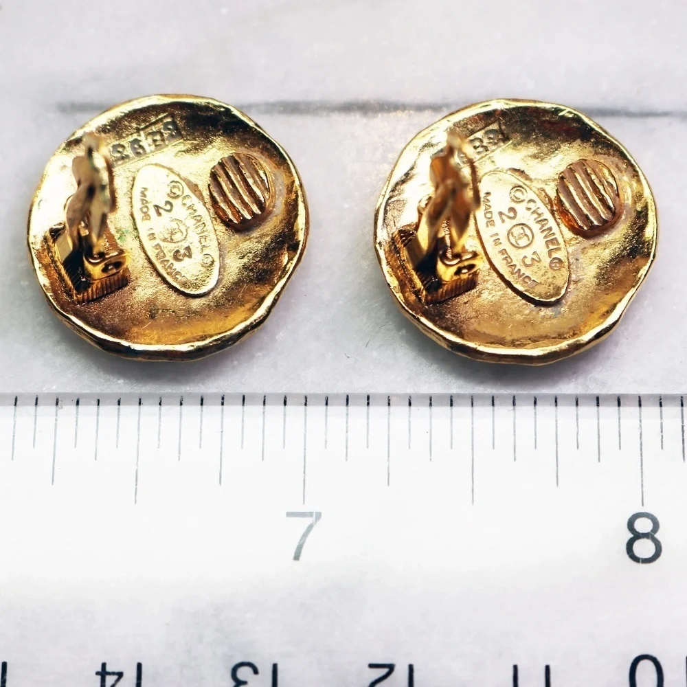 Chanel Lion Medallion Gold Plated Vintage Clip-on Earrings RARE! EUC ~ HOST PICK